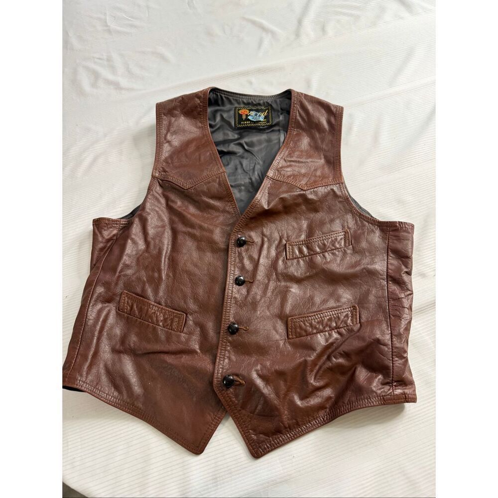 VINTAGE MENS REED BROWN LEATHER LINED VEST SIZE LARGE
